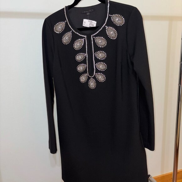 NWT Rachel Zoe Zen Dress Black Polyester Silver Bead Accents Lined Dress - Picture 4 of 6